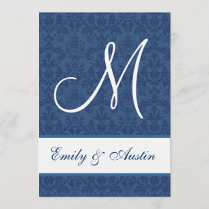 Blue Damask Square Hochzeit A450 Einladung