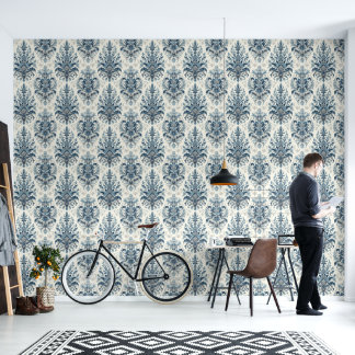 Blue Damask Style Wallpaper Tapete