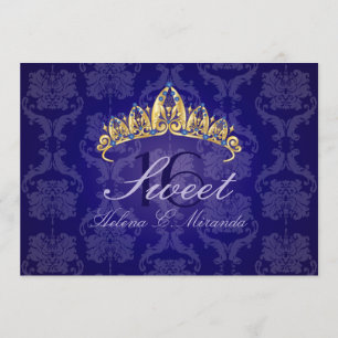 Blue Damask Sweet 16/ tiara/indigo Einladungen