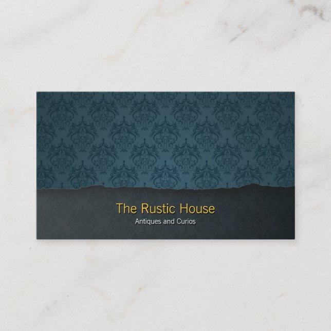 Blue Damask Tearaway Retail Business Card Visitenkarte (Vorderseite)