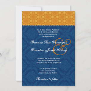 Blue Damask und Gold Stars Wedding S200 Einladung