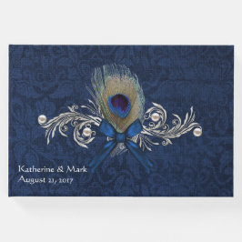 Blue Damask und Peacock Feather Wedding Gästebuch