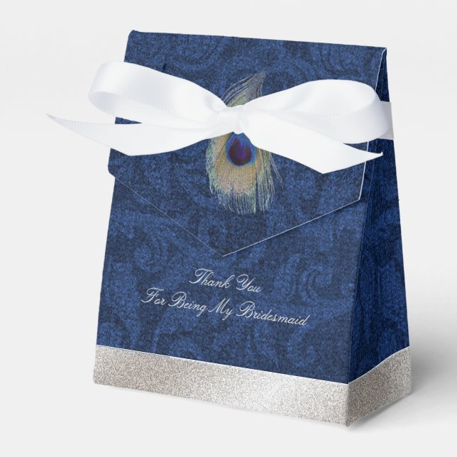 Blue Damask und Peacock Feather Wedding Geschenkbo Geschenkschachtel (Vorderseite)