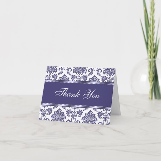 Blue Damask Vielen Dank Karten (Vorderseite)