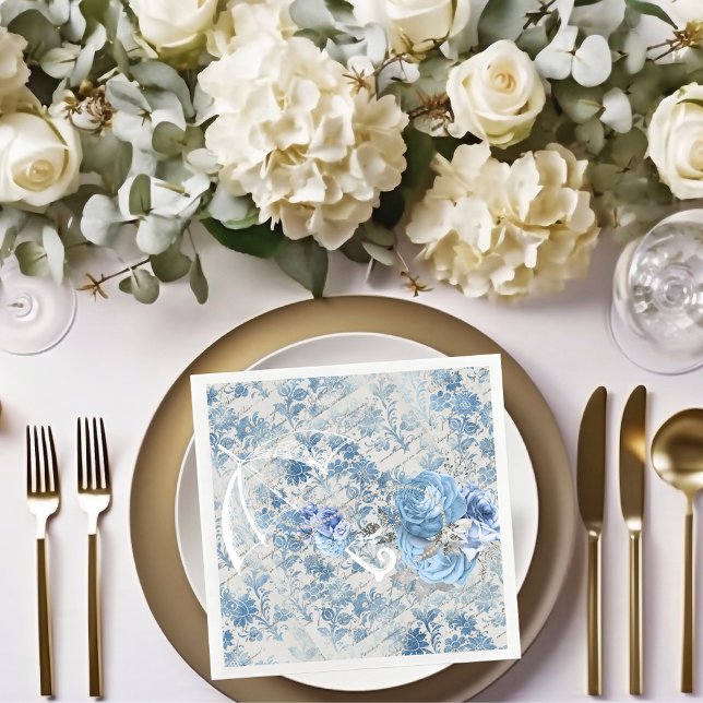 Blue Damask Viktorianisch Umbrella Ephemera Floral Serviette (Von Creator hochgeladen)