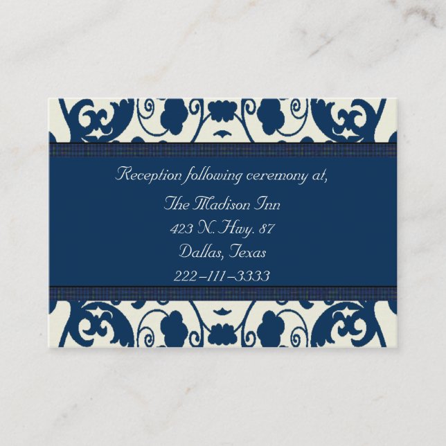Blue Damask Wedding Cards Begleitkarte (Vorderseite)