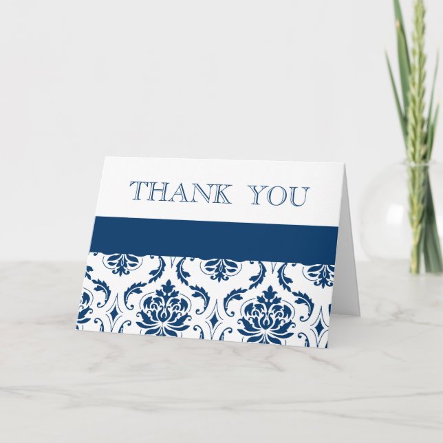 Blue Damask Wedding Danke Cards (Vorderseite)
