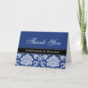 Blue Damask Wedding Danke Cards