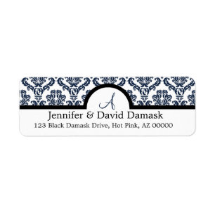 Blue Damask Wedding Monogram Address Labels