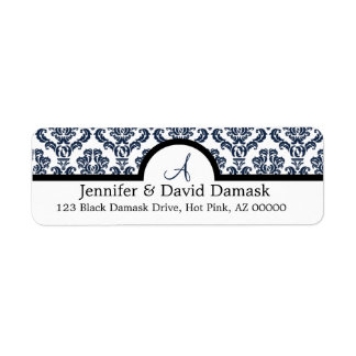 Blue Damask Wedding Monogram Address Labels