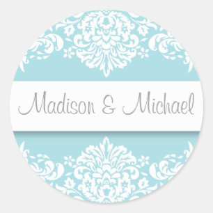 Blue Damask Wedding Stickers
