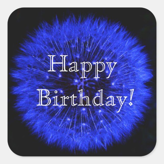 Blue Dandelion Happy Birthday Sticker (Vorderseite)