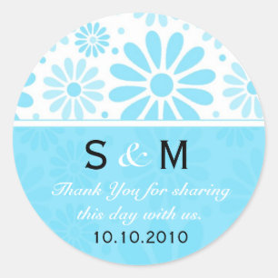 Blue Dankeschön Monogram Gastgeschenk Hochzeit Lab Runder Aufkleber