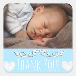 Blue Dankeschön Sticker mit dem Foto Ihres Babys