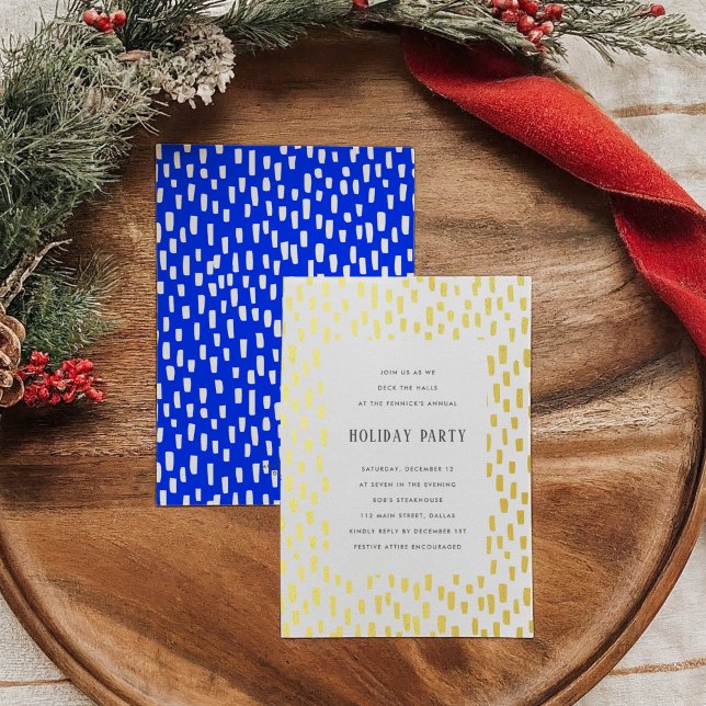 Blue Dashely Golden Holiday Party Gold Folieneinladung (Blue Dashingly Golden Holiday Party Gold Foil Invitation)
