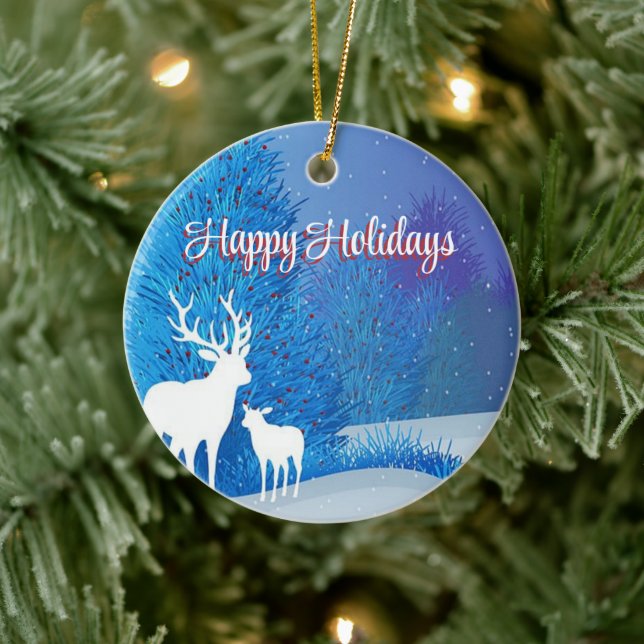Blue Day mit Rentier Keramik Ornament (Baum)