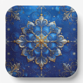 Blue Decorative Christmas Holiday Paper Plate Pappteller