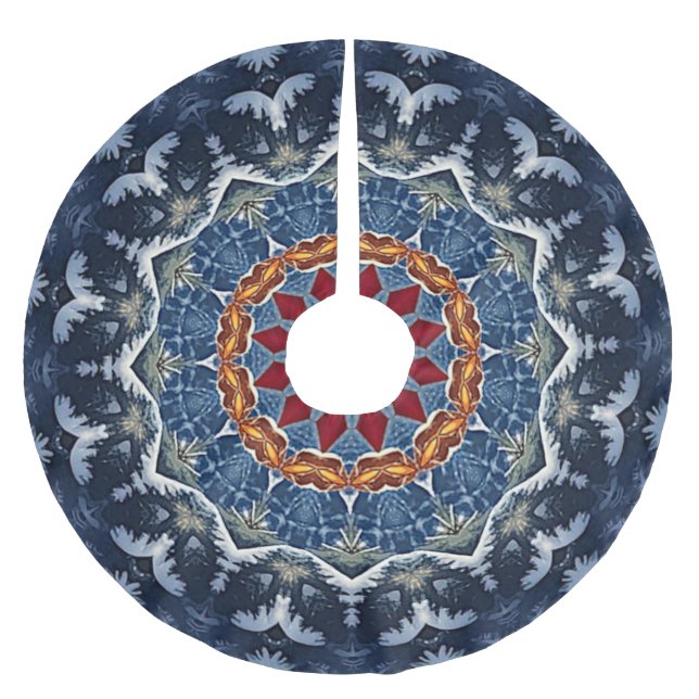 Blue Decorative Christmas Tree Skirt Polyester Weihnachtsbaumdecke (Vorderseite)