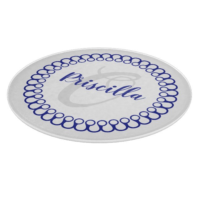 Blue Decorative Circle Monogram Cutting Board Schneidebrett (Ecke)