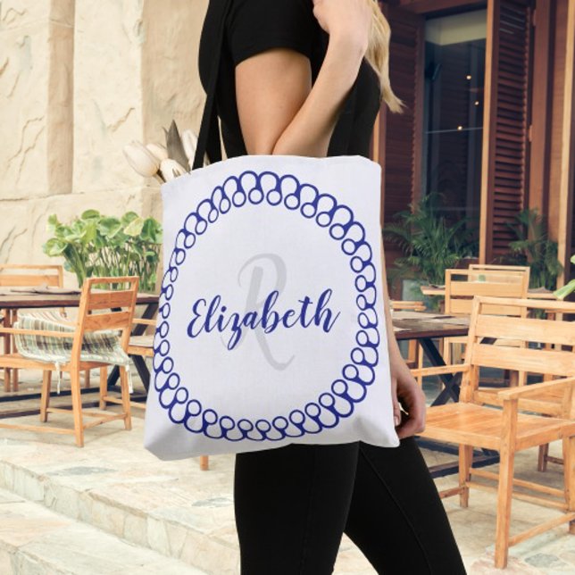 Blue Decorative Circle Personalize Monogram Tasche (Blue Decorative Circle Personalize Monogram Tote Bag)