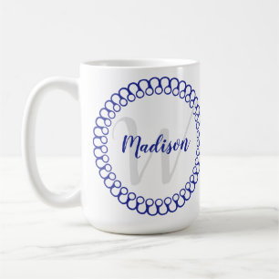Blue Decorative Circle Personalize Monogram Tasse