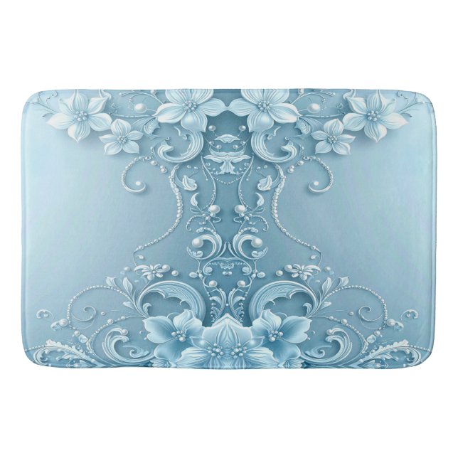 Blue Decorative Floral Bath Mat Badematte (Vorderseite)