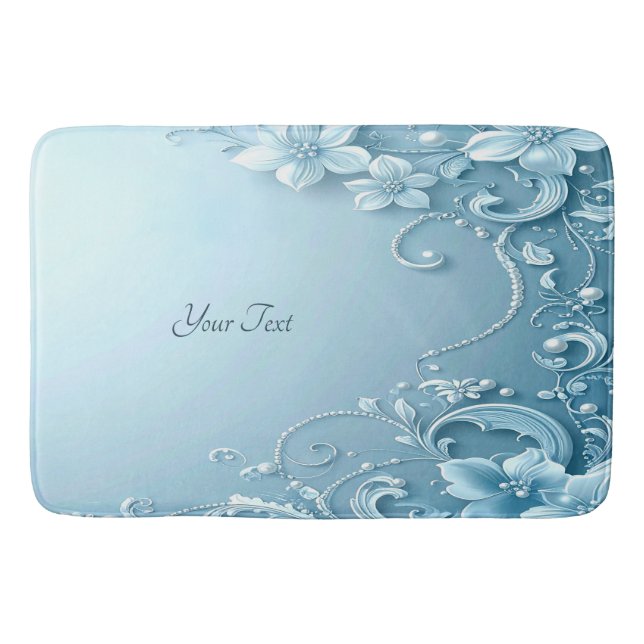 Blue Decorative Floral Bath Mat Badematte (Vorderseite)