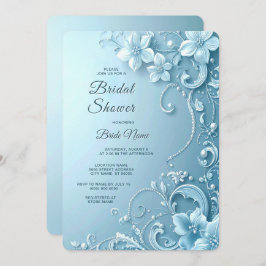 Blue Decorative Floral Bridal Shower Einladung