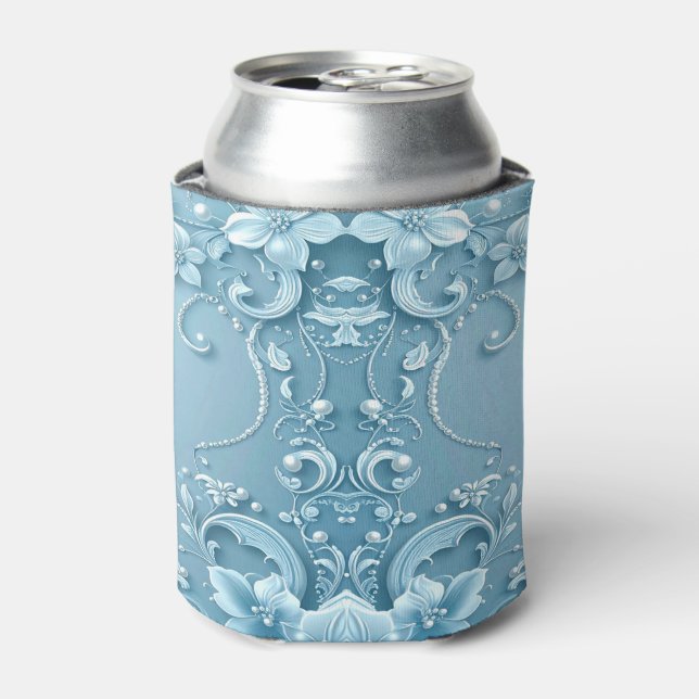 Blue Decorative Floral Can Cooler Dosenkühler (Kanne Vorderseite)
