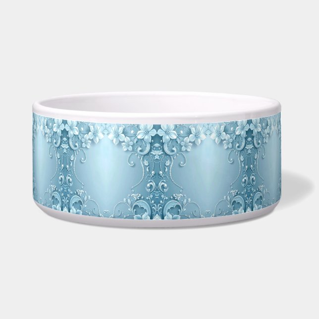 Blue Decorative Floral Ceramic Pet Bowl Napf (Vorderseite)