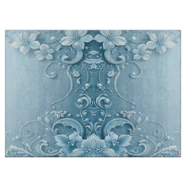 Blue Decorative Floral Cutting Board Schneidebrett (Vorderseite)