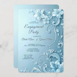Blue Decorative Floral Engagement Invitation Einladung