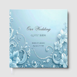 Blue Decorative Floral Guest Book Gästebuch