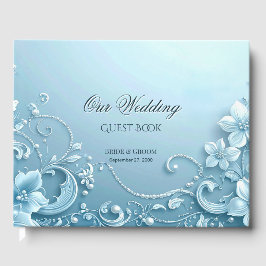 Blue Decorative Floral Guest Book Gästebuch