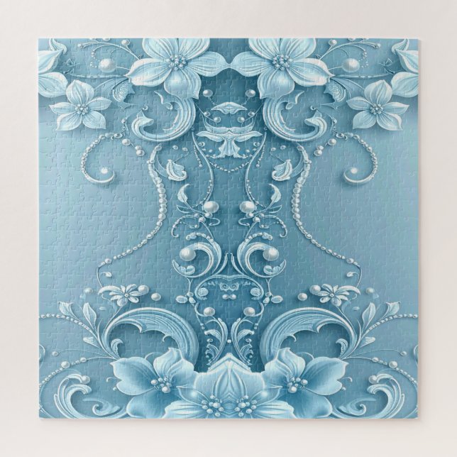 Blue Decorative Floral Jigsaw Puzzle (Vertikal)