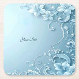 Blue Decorative Floral Paper Coaster Rechteckiger Pappuntersetzer