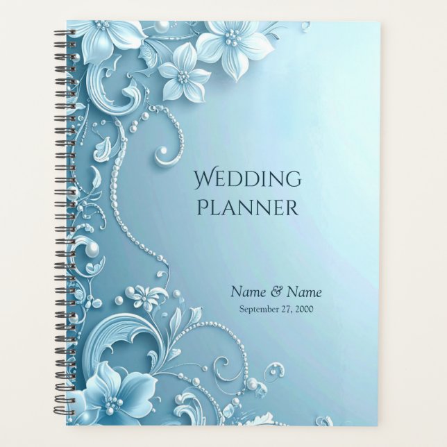 Blue Decorative Floral Planner Planer (Vorderseite)