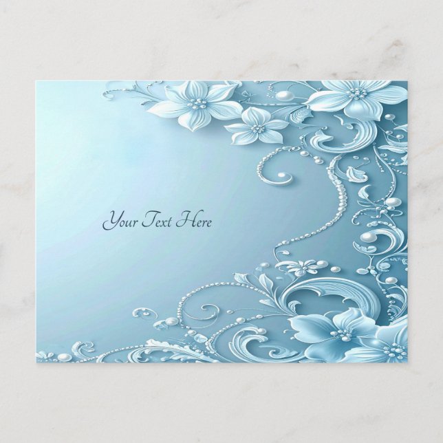 Blue Decorative Floral Postcard Postkarte (Vorderseite)