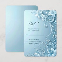 Blue Decorative Floral RSVP Card Karte