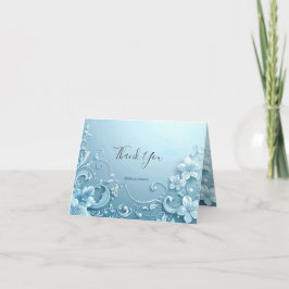 Blue Decorative Floral Thank You Card Dankeskarte