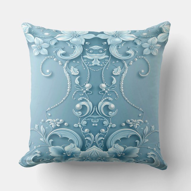 Blue Decorative Floral Throw Pillow Kissen (Vorderseite)