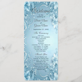 Blue Decorative Floral Wedding Program Programm