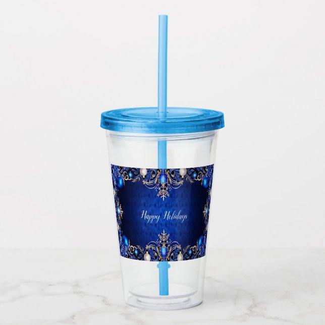 Blue Decorative Holiday Acrylic Tumbler Acryltrinkbecher (Vorderseite)