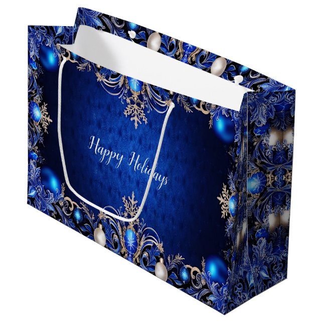 Blue Decorative Holiday Geschenktasche Große Geschenktüte (Vorderseite Schrägansicht)