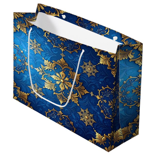 Blue Decorative Holiday Gift Bag Große Geschenktüte (Vorderseite Schrägansicht)