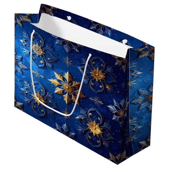 Blue Decorative Holiday Gift Bag Große Geschenktüte (Vorderseite Schrägansicht)