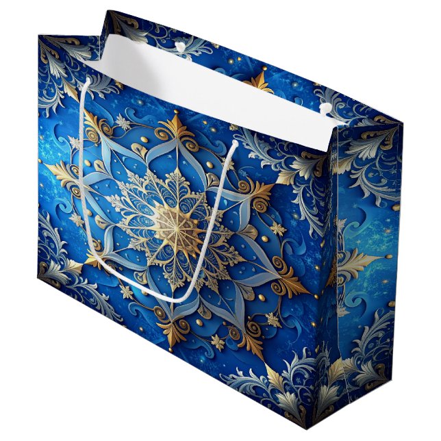Blue Decorative Holiday Gift Bag Große Geschenktüte (Vorderseite Schrägansicht)