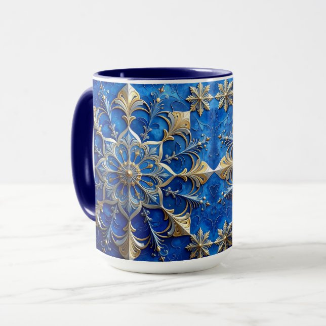 Blue Decorative Holiday Mug Tasse (Vorderseite Links)
