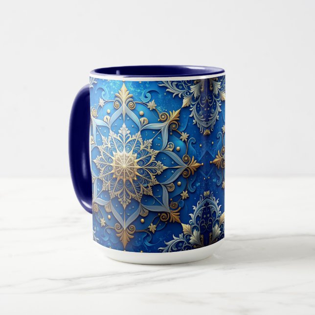 Blue Decorative Holiday Mug Tasse (Vorderseite Links)