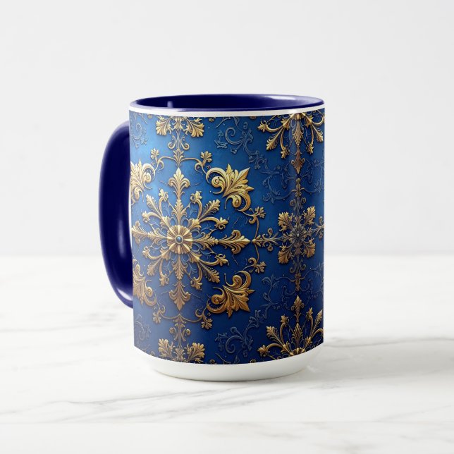 Blue Decorative Holiday Mug Tasse (Vorderseite Links)